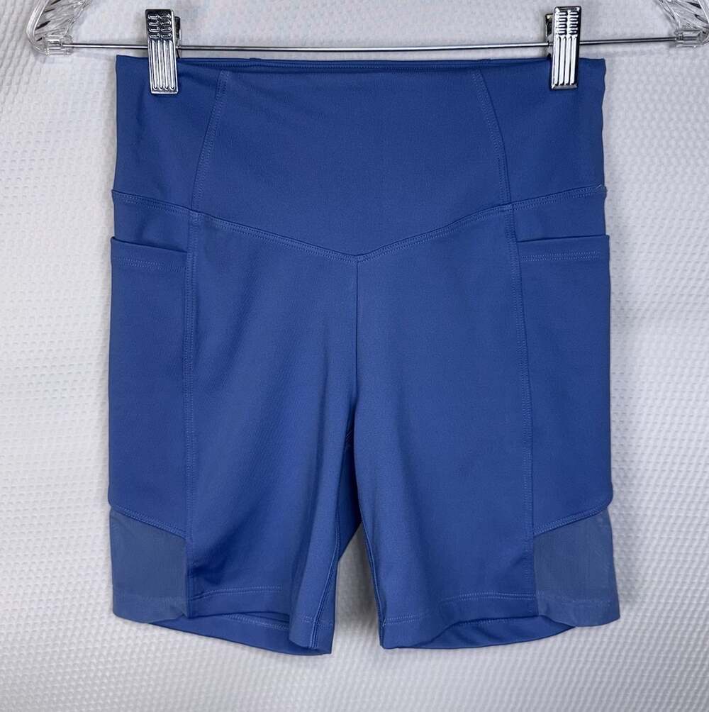 Victoria’s Secret PINK Active XS Blue High Waist Biker Shorts Side Pockets Mesh